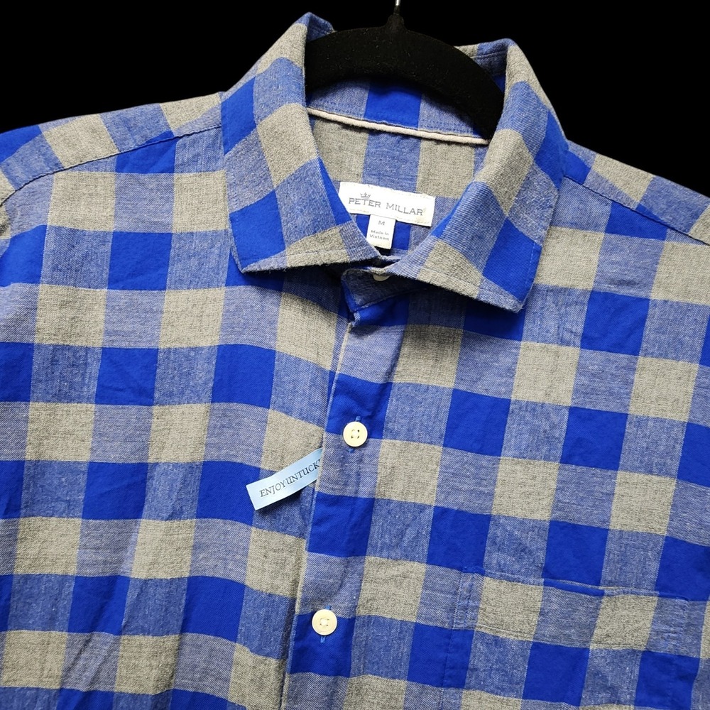 Peter Millar Autumn Soft Cotton Shirt Mens M Blue Grey Untucked Lightweight NWOT